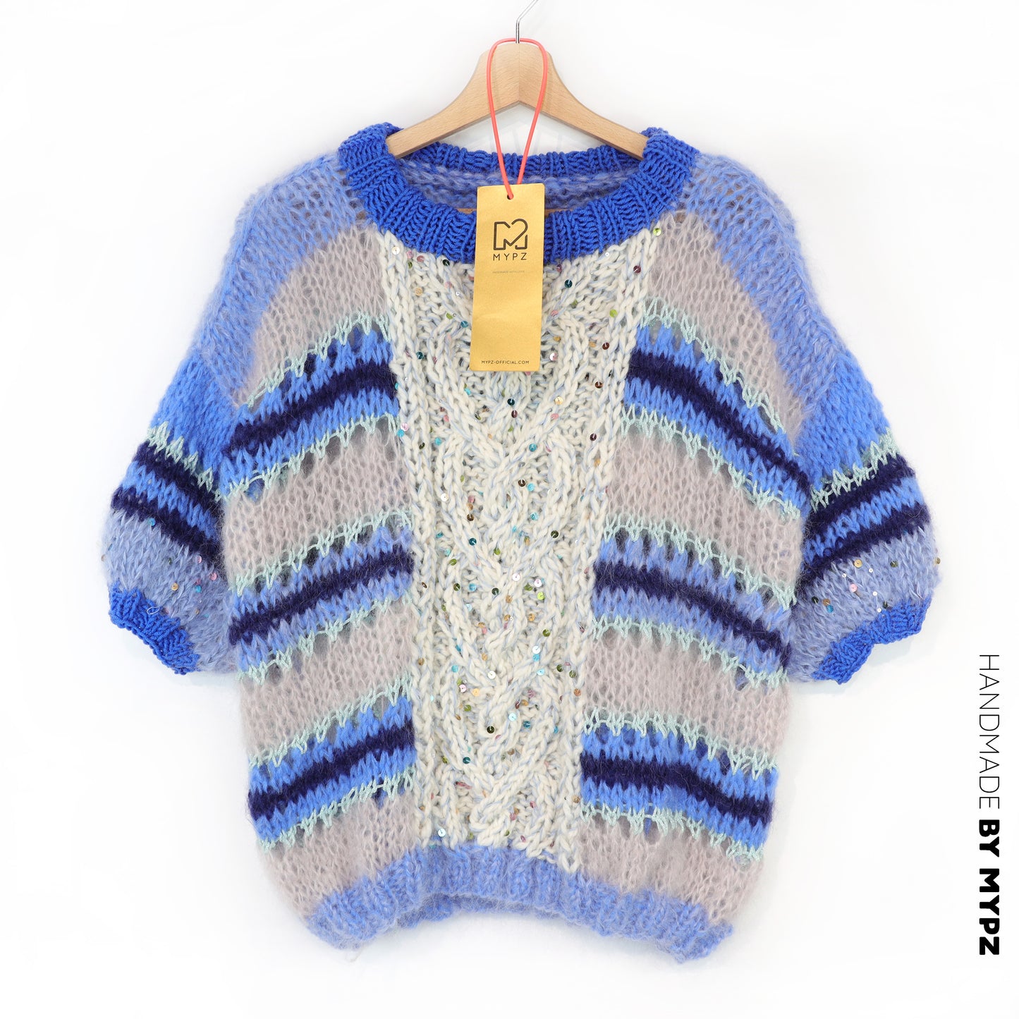 Knitting kit – MYPZ Light Alpaca Mohair Top Cable Heart Blue No10 (ENG-NL-DE)