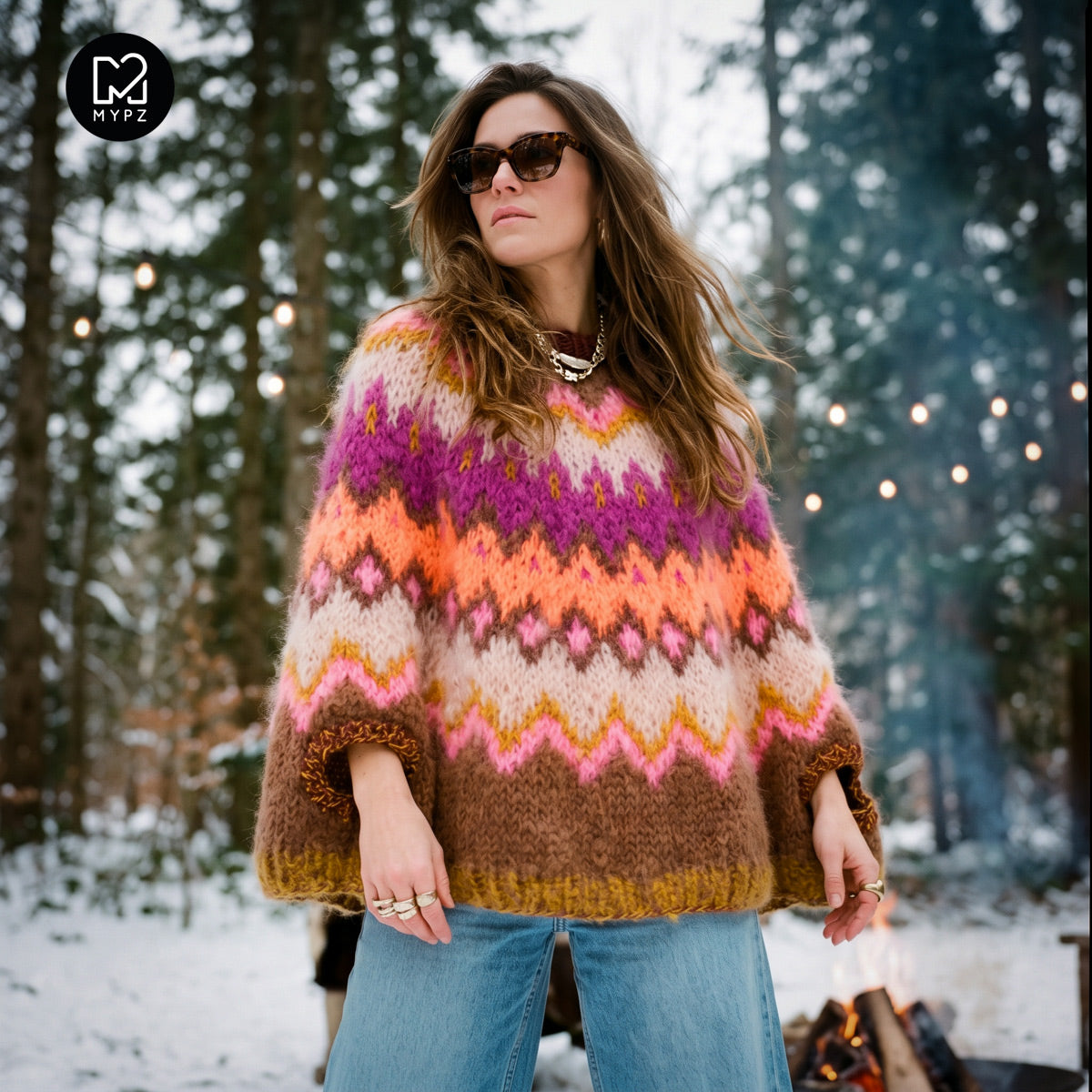 MYPZ Poncho de mohair grueso tejido de arriba abajo, Brownberry