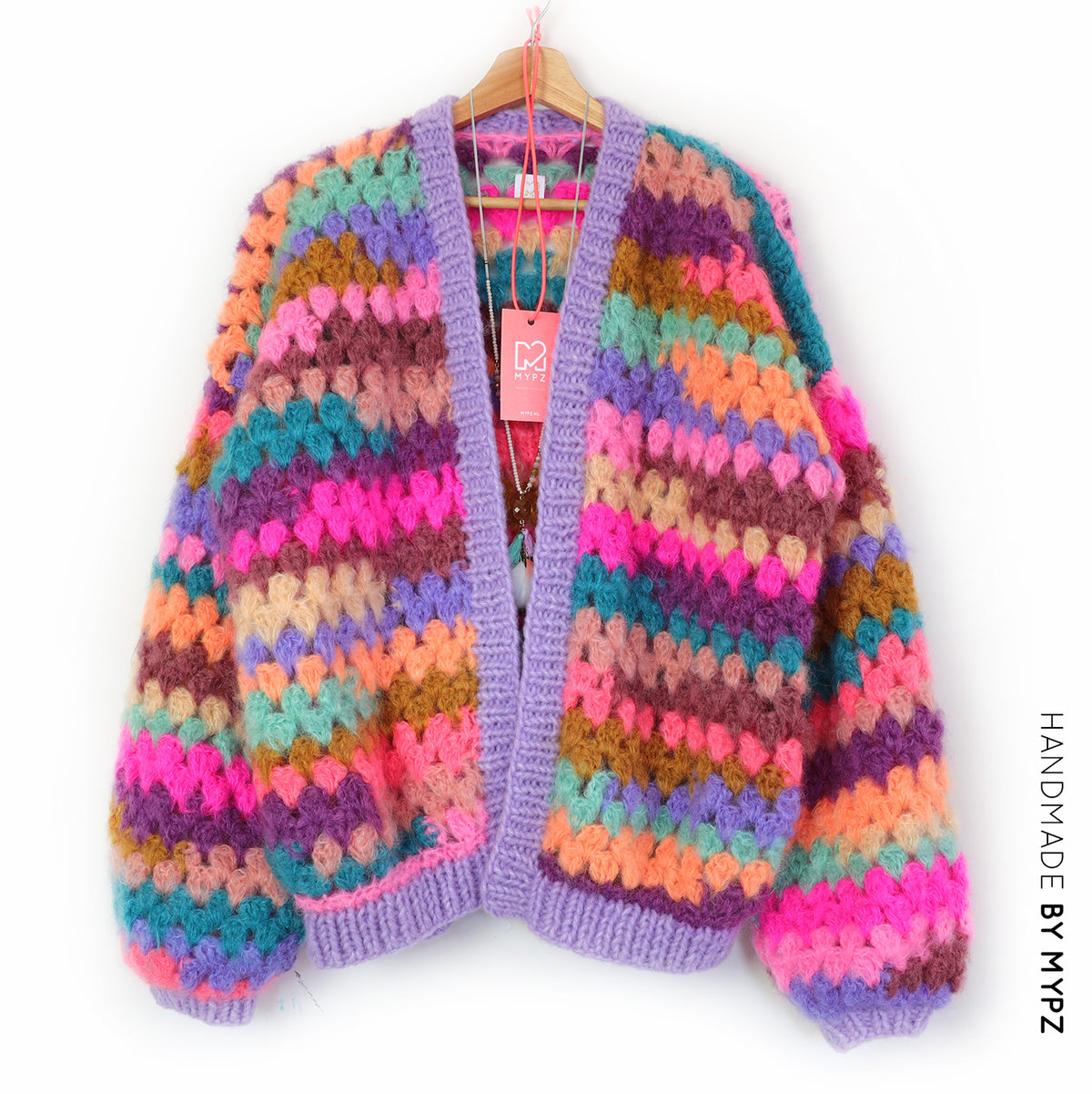 Crochet kit - MYPZ Mohair Granny stripes cardigan Fiesta (ENG-NL-DE)