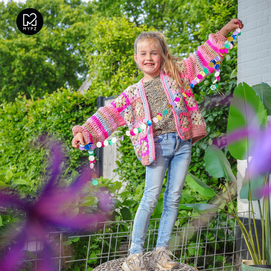 Patrón de ganchillo - Cárdigan Flowergranny Fusion para niños (ING-NEER)