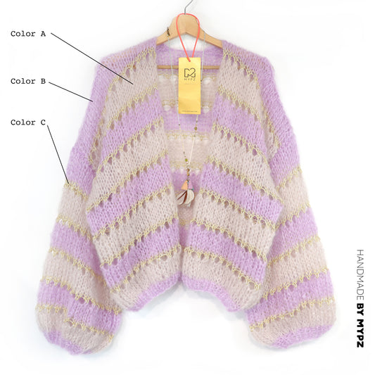 Design your own kit - Knitting kit MYPZ Light Mohair Cardigan striped No10 (ENG-NL-DE-FR-ES)