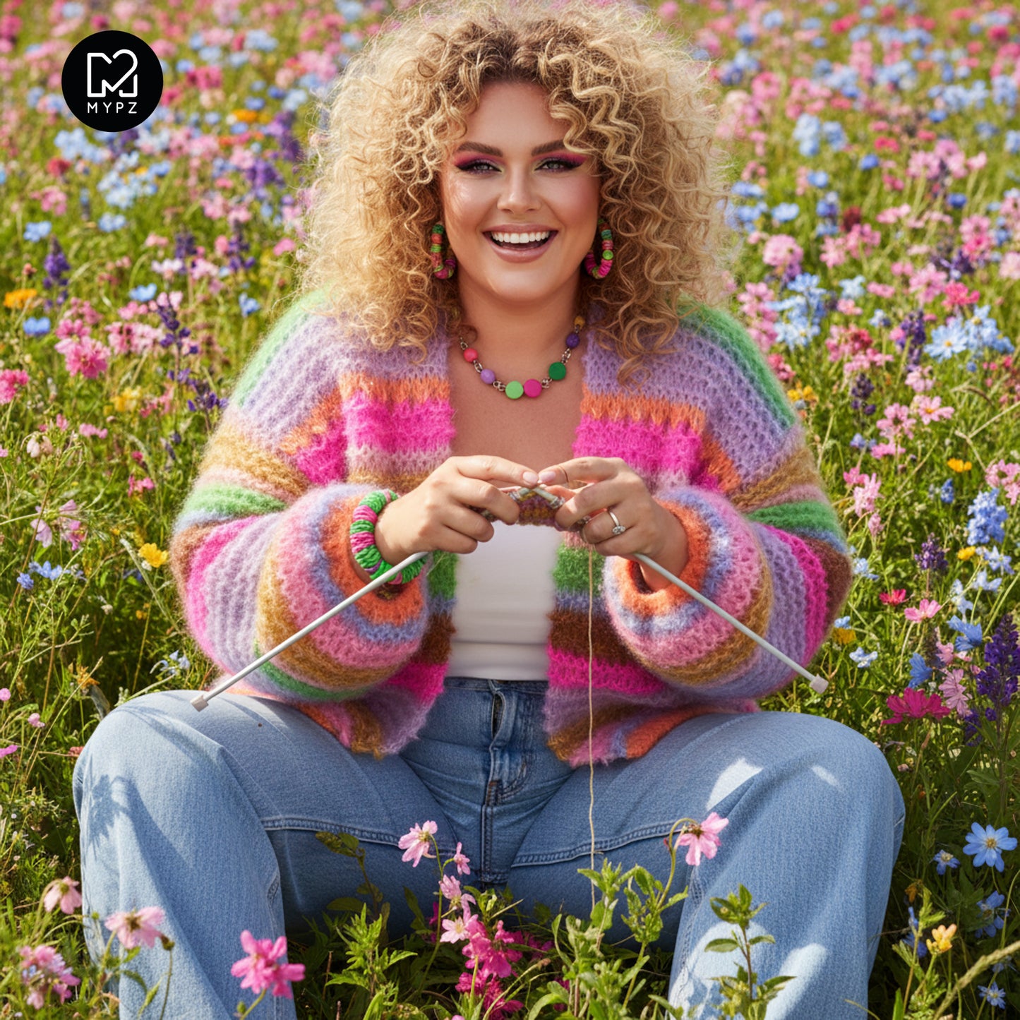 MYPZ Chunky Mohair Cardigan Rainbow Sorbet