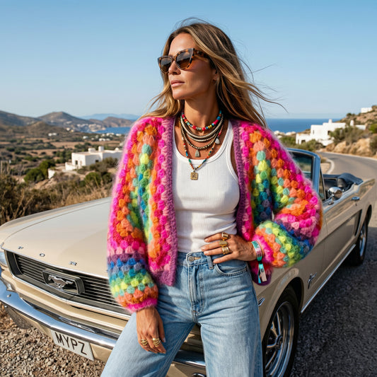 Crochet pattern – MYPZ Hexagon Mohair Cardigan Rainbow (ENG-NL-DE)