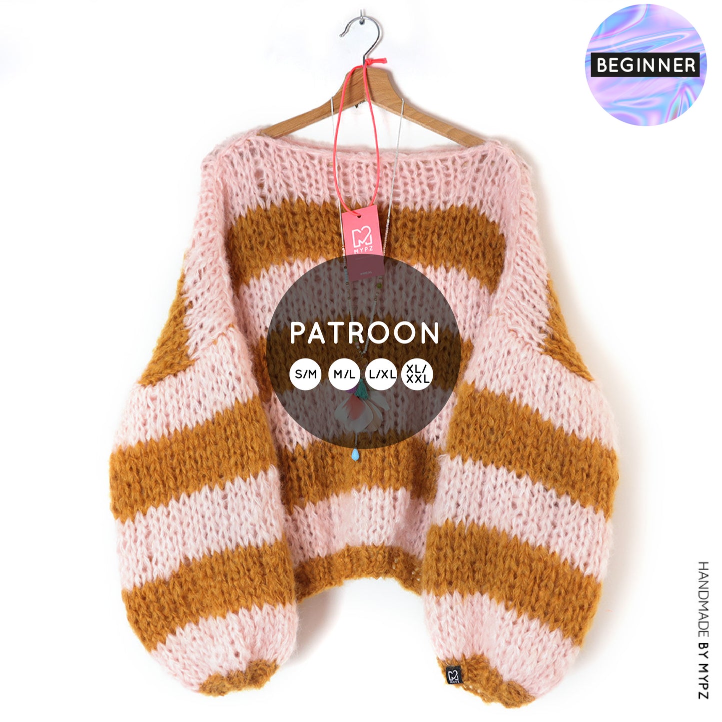 Patrón de punto – Suéter básico MYPZ BIG grueso de mohair Apache para principiantes No15 (ENG-NL-FR-ES)