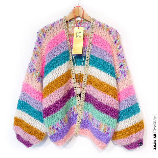 Crochet kit - Chunky Mohair cardigan Sunset Glow (ENG-NL-DE)