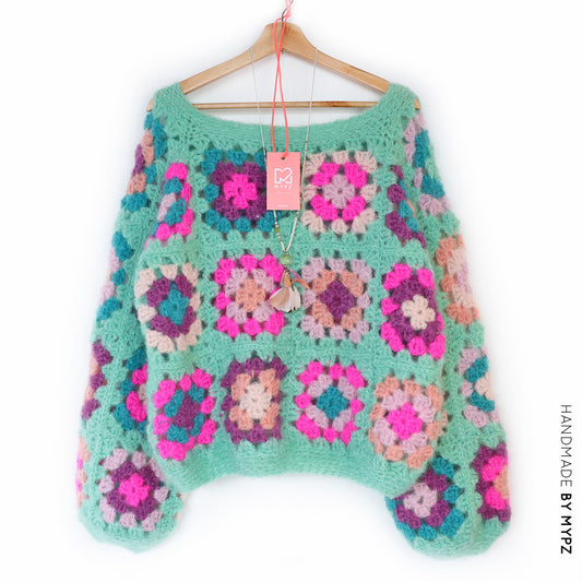 Crochet kit - MYPZ Granny square Mohair pullover Mint (ENG-NL)