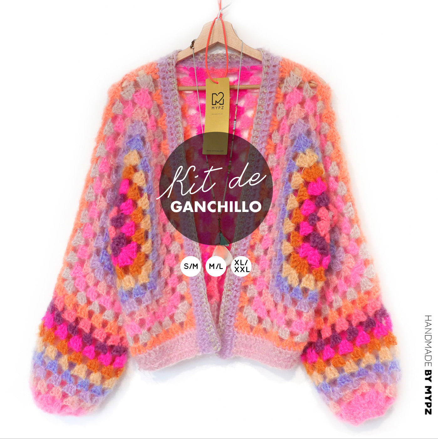 Kit de ganchillo - MYPZ Cárdigan Hexágono Pink Vibes (ENG-NL-DE-FR-ES)