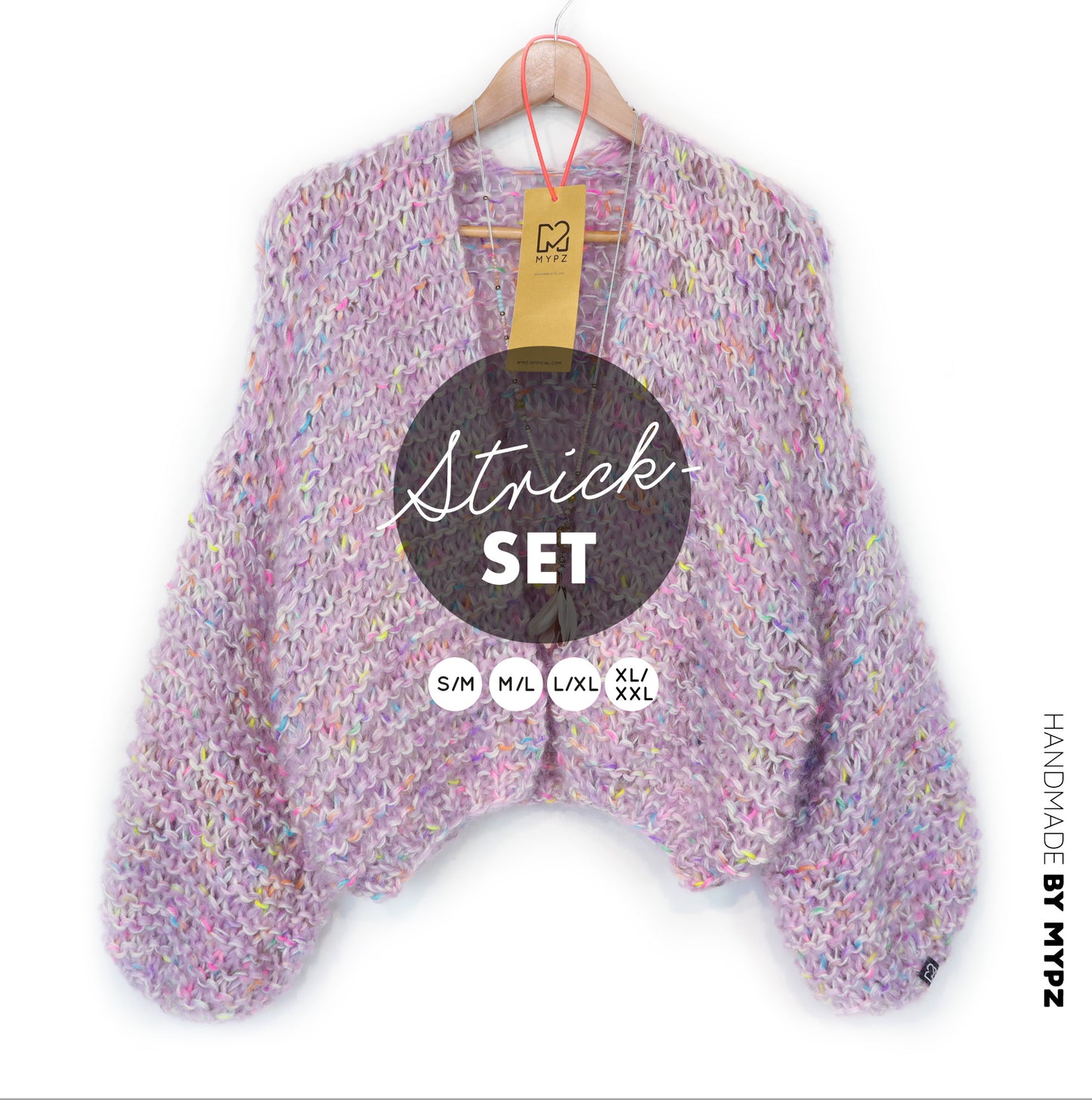 Knitting Kit – MYPZ Short Chunky Mohair-Merino Cardigan Confetti Nights No.15 (ENG-NL-DE)