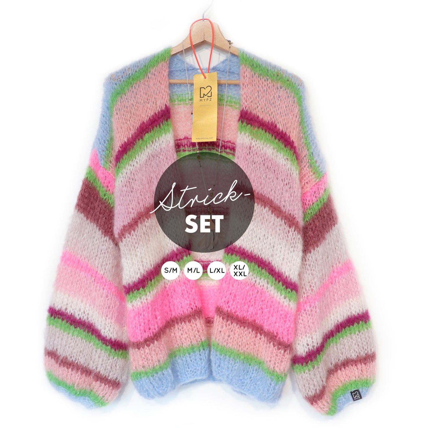 Knitting kit – MYPZ Basic Light Mohair Cardigan Candy Clouds No10 (ENG-NL-DE)