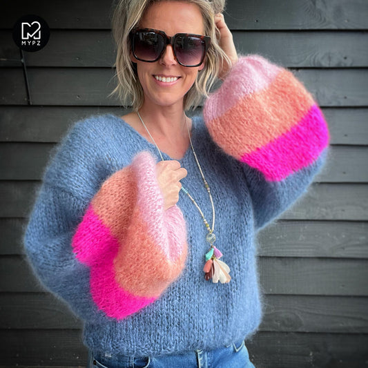 Knitting Kit – MYPZ Basic Light Mohair v-neck Pullover Bluish no10 (ENG-NL)