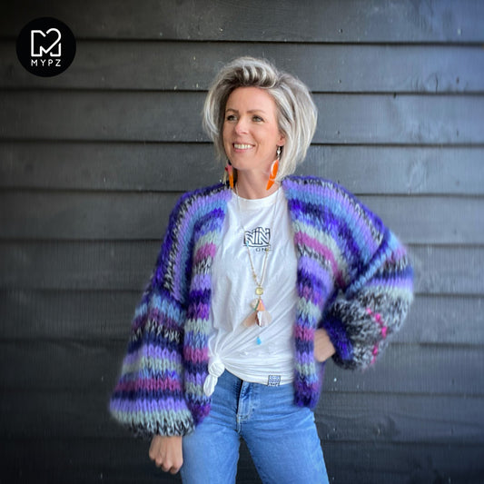 Kit de tejer – Cárdigan corto de mohair grueso MYPZ RAW Blue No.15 (ENG-NL)