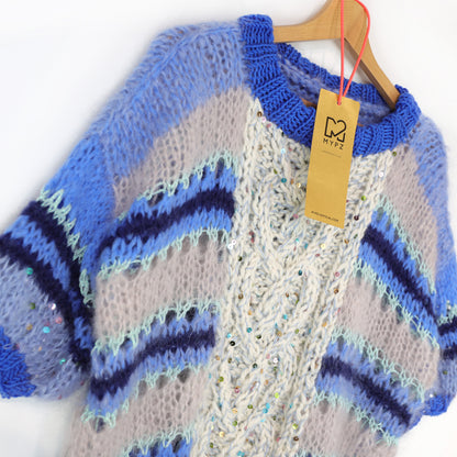 Knitting kit – MYPZ  Light Alpaca Mohair Top Cable Heart Blue No10 (ENG-NL-DE)