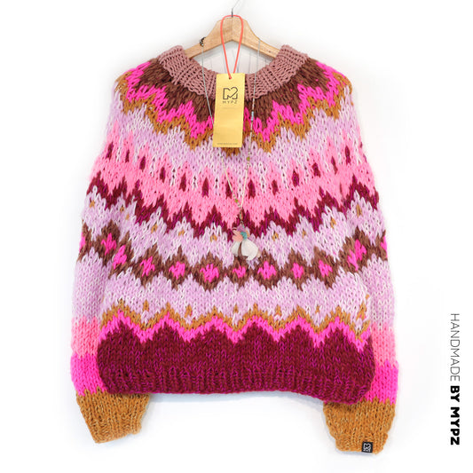 Kit de punto – Jersey de alpaca gruesa de arriba abajo MYPZ, frambuesa n.º 12 (ENG-DE-NL-ES-FR-IT-DA-SV-NO)