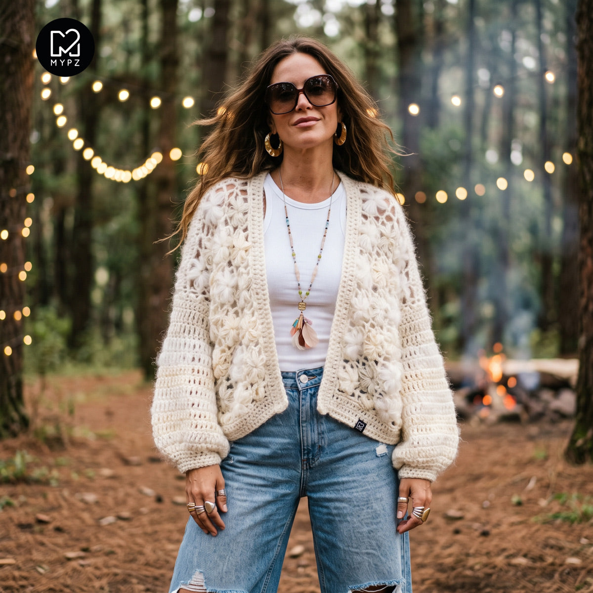 Crochet kit - MYPZ Short bomber cardigan Wildflower Off White (ENG-DE-NL-ES-FR-IT-DA-SV-NO)