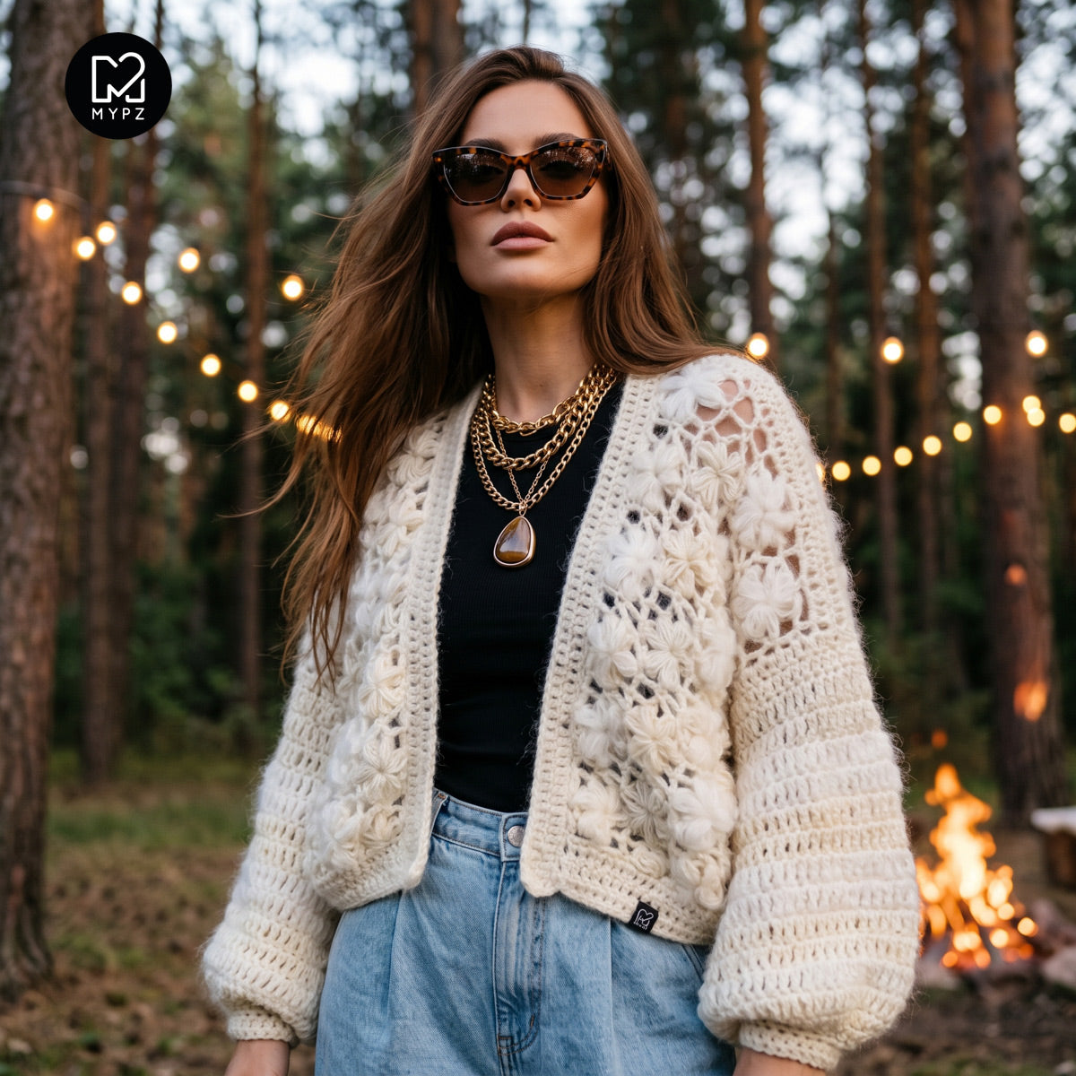 Crochet kit - MYPZ Short bomber cardigan Wildflower Off White (ENG-DE-NL-ES-FR-IT-DA-SV-NO)
