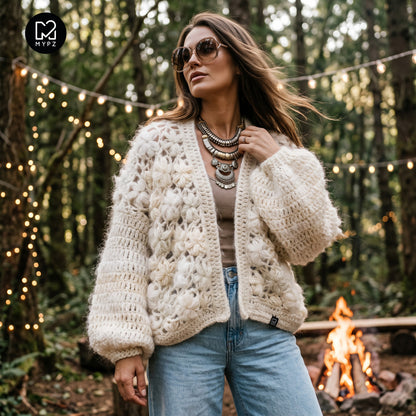 Crochet kit - MYPZ Short bomber cardigan Wildflower Off White (ENG-DE-NL-ES-FR-IT-DA-SV-NO)