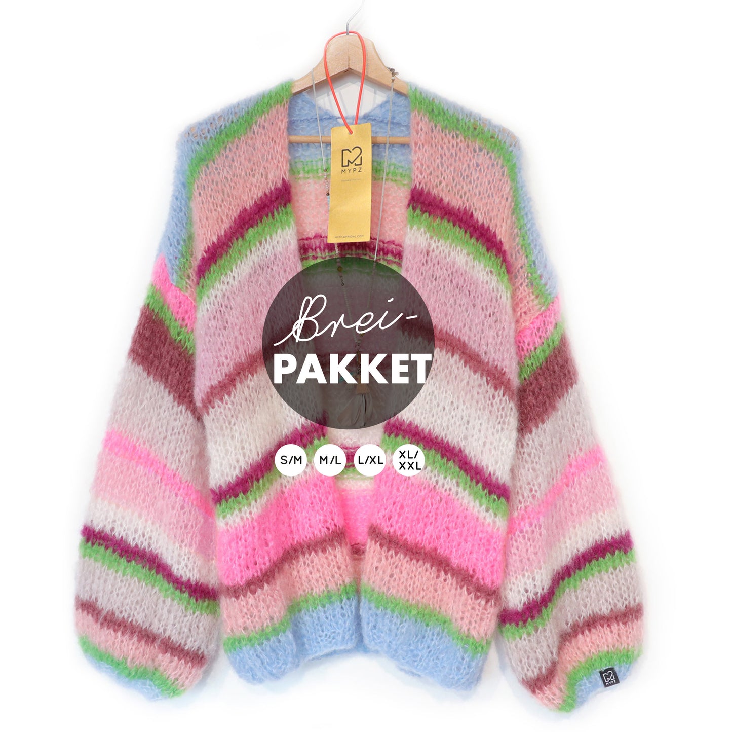 Knitting kit – MYPZ Basic Light Mohair Cardigan Candy Clouds No10 (ENG-NL-DE)