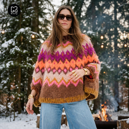 Kit de punto - MYPZ poncho de mohair grueso tejido de arriba abajo Brownberry n.º 12 (ENG-DE-NL-ES-FR-IT-DA-SV-NO)