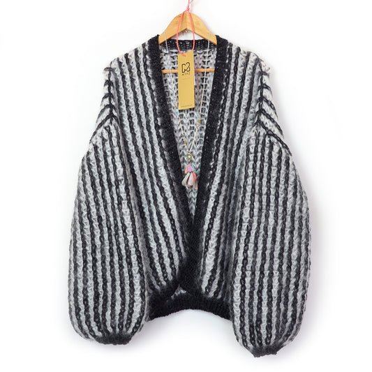 MYPZ Chunky Mohair Rib Cardigan Black & White