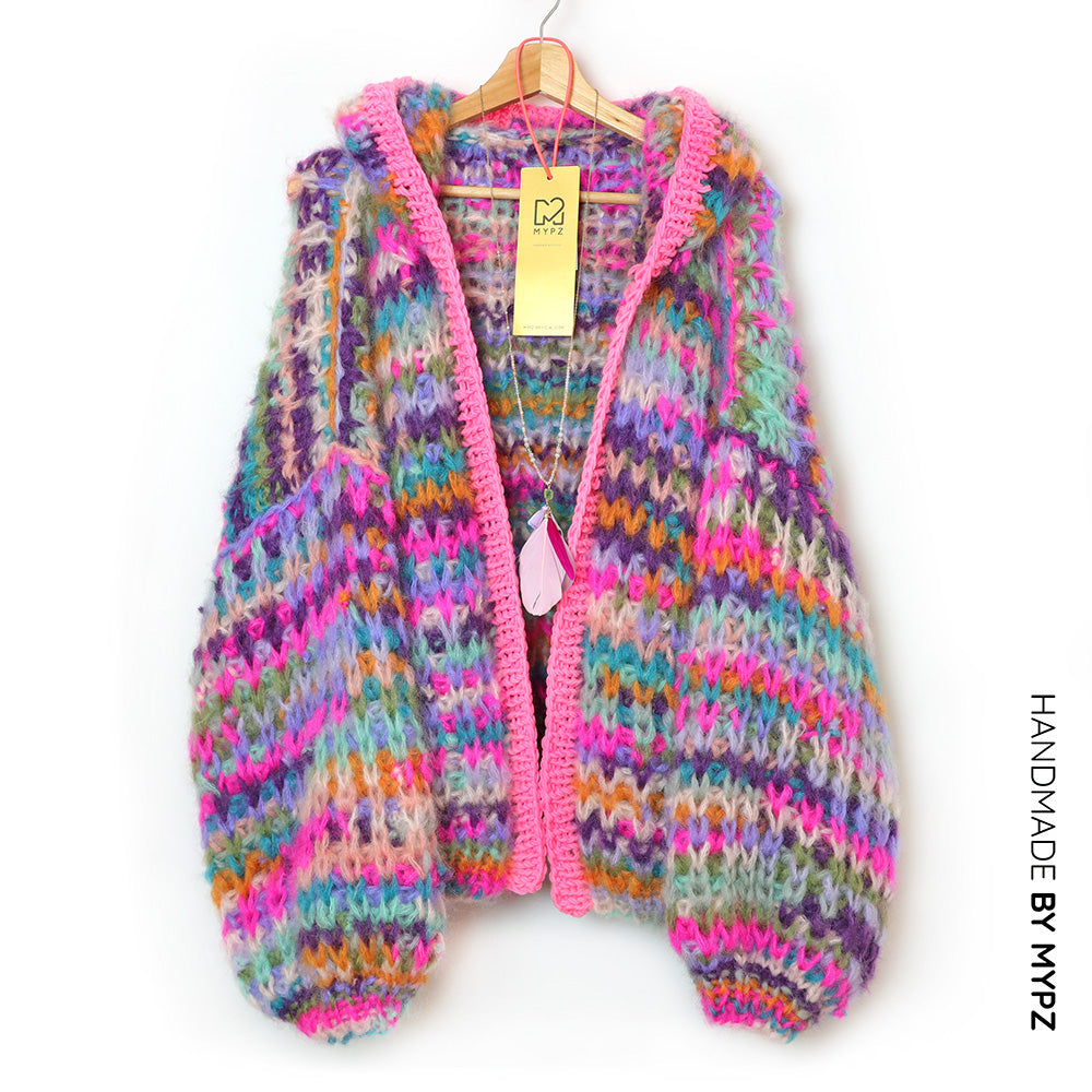 MYPZ Chunky Mohair Rib Cardigan Confetti with hoodie