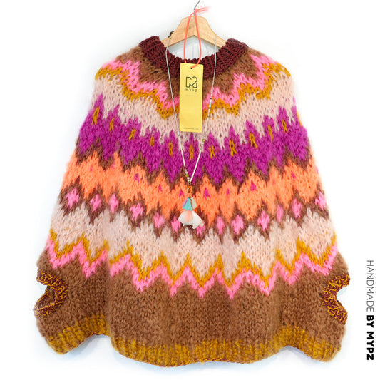 Patrón de punto – MYPZ Poncho de mohair grueso tejido de arriba abajo Brownberry n.º 12 (ENG-DE-NL-ES-FR-IT-DA-SV-NO)