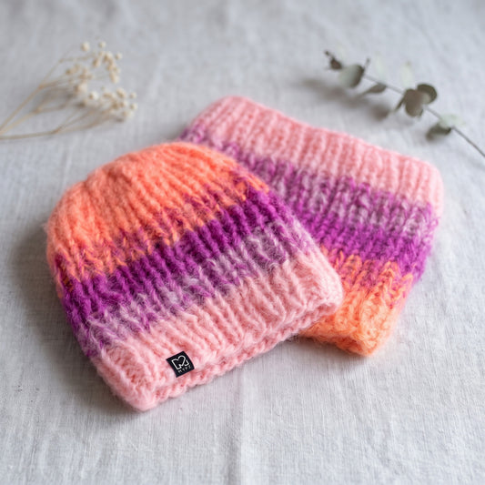 Kit de punto – gorro y cuello de mohair grueso degradado Orange (ENG-DE-NL-ES-FR-IT-DA-SV-NO)