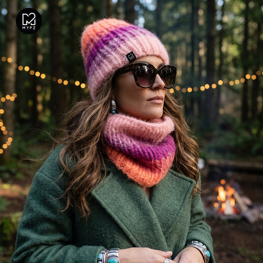 Kit de punto – gorro y cuello de mohair grueso degradado Orange (ENG-DE-NL-ES-FR-IT-DA-SV-NO)