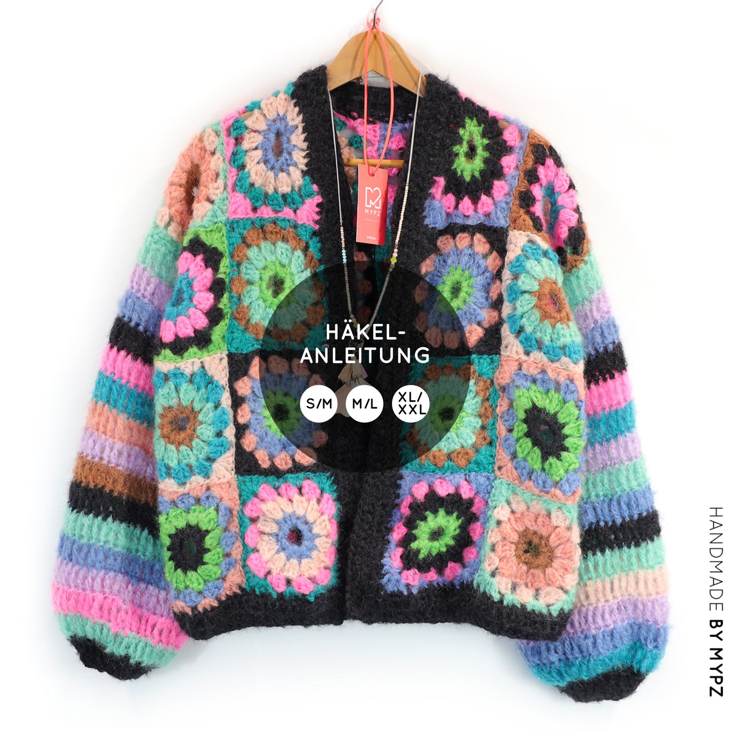 Kit de ganchillo - MYPZ Dreamy Granny cárdigan bomber cuadrado Off White (ENG-NL-ES)