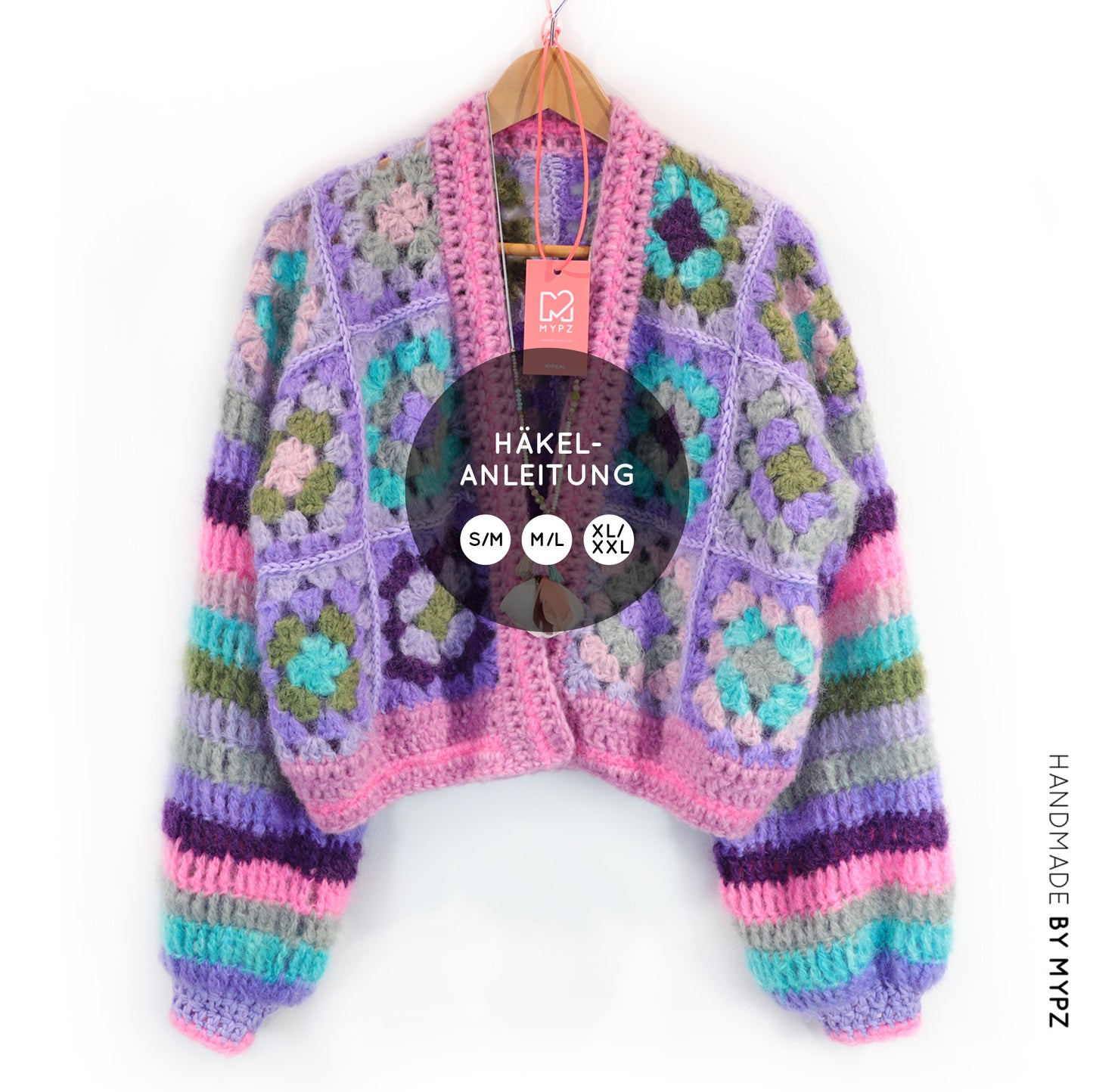 Kit de ganchillo - MYPZ Dreamy Granny cárdigan bomber cuadrado Off White (ENG-NL-ES)