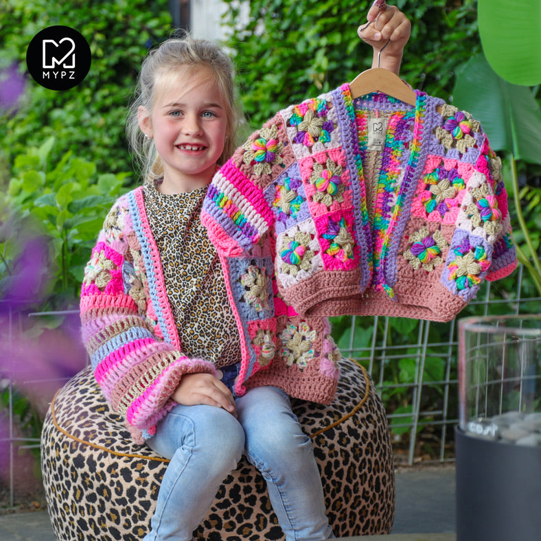 Crochet kit - Flowergranny cardigan Maia for kids