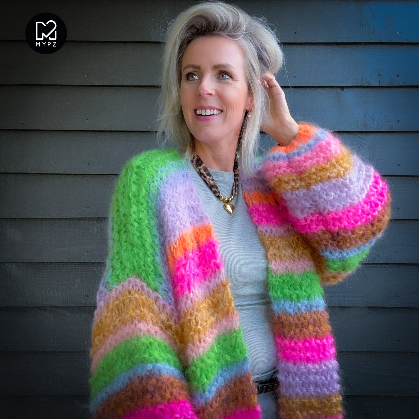 MYPZ Chunky Mohair Cardigan Rainbow Sorbet