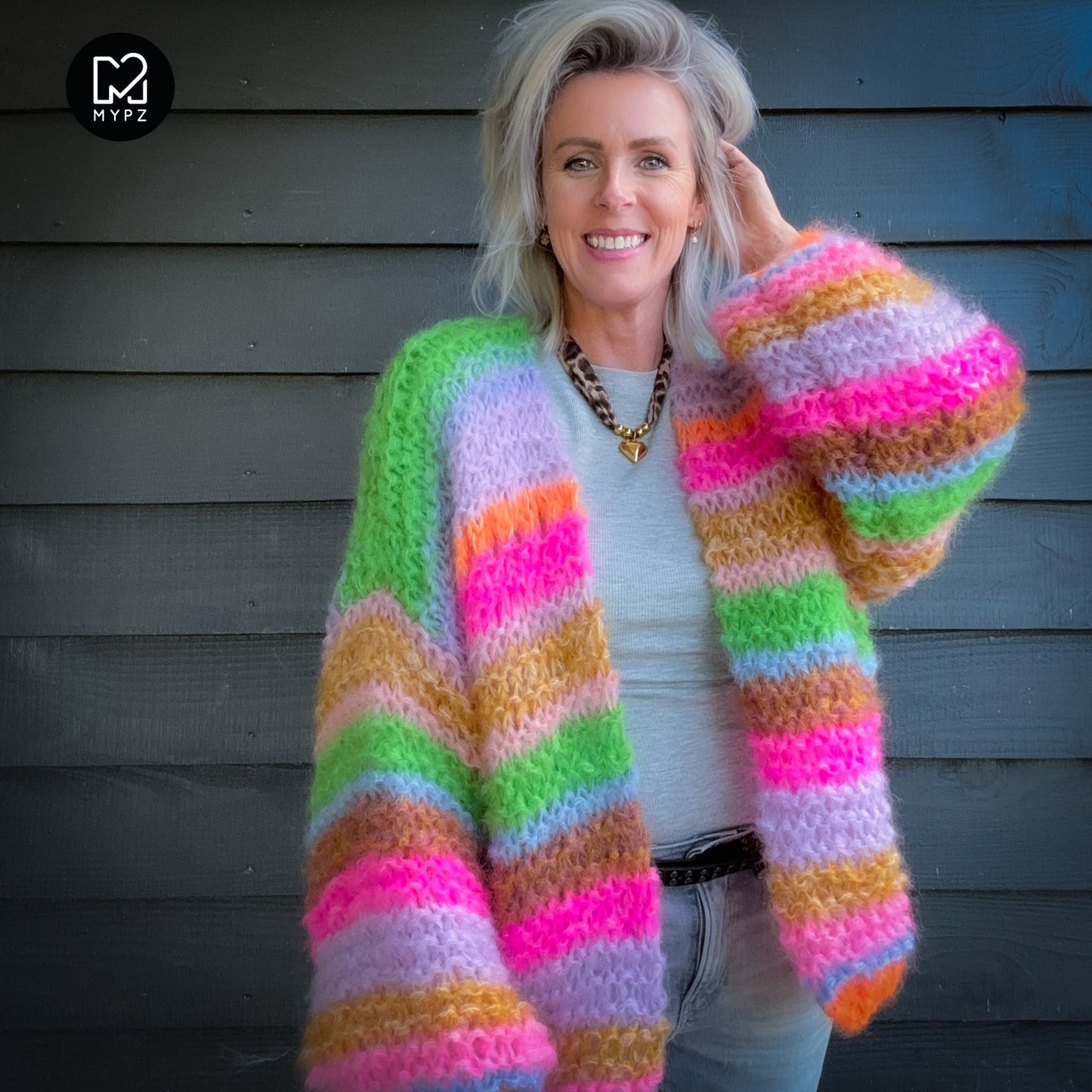 MYPZ Chunky Mohair Cardigan Rainbow Sorbet