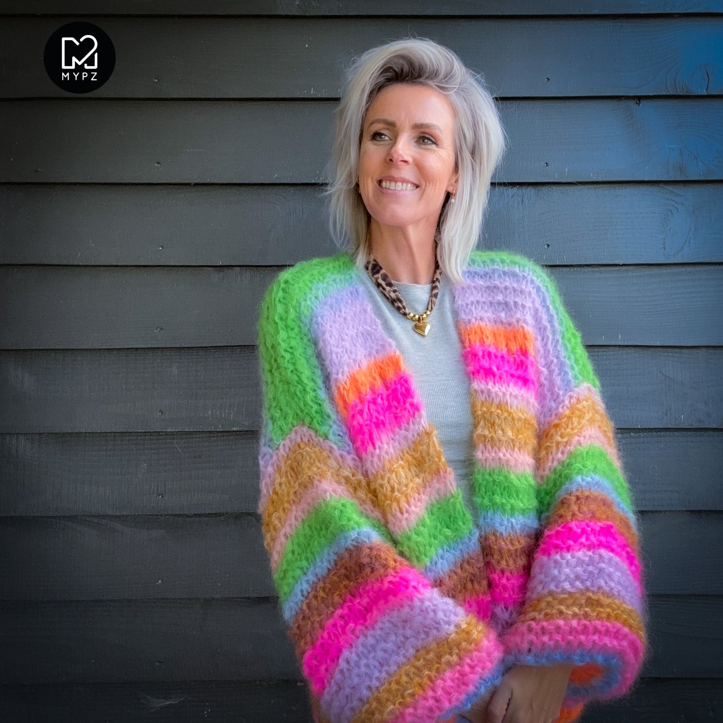 MYPZ Chunky Mohair Cardigan Rainbow Sorbet