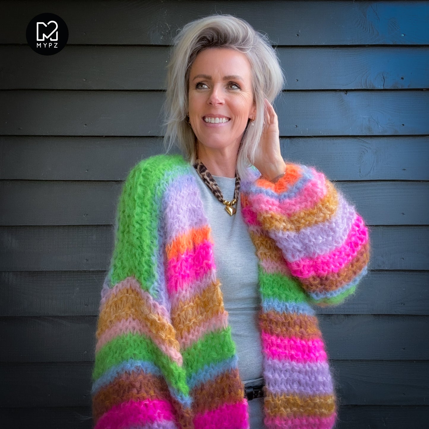 MYPZ Chunky Mohair Cardigan Rainbow Sorbet