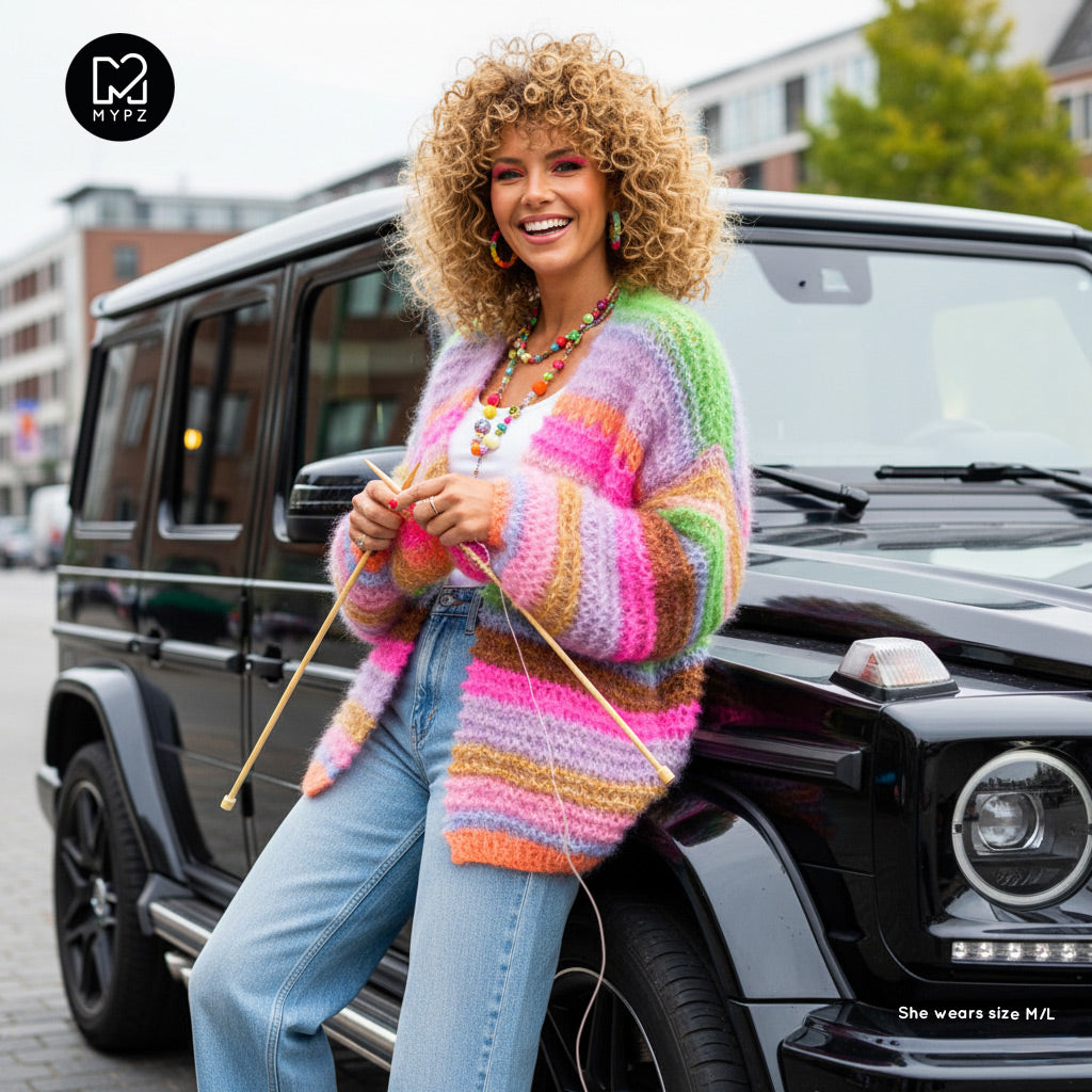 MYPZ Chunky Mohair Cardigan Rainbow Sorbet