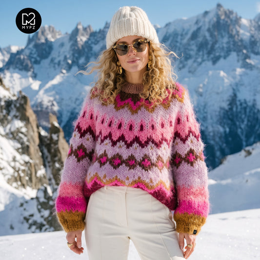 Kit de punto – Jersey de alpaca gruesa de arriba abajo MYPZ, frambuesa n.º 12 (ENG-DE-NL-ES-FR-IT-DA-SV-NO)