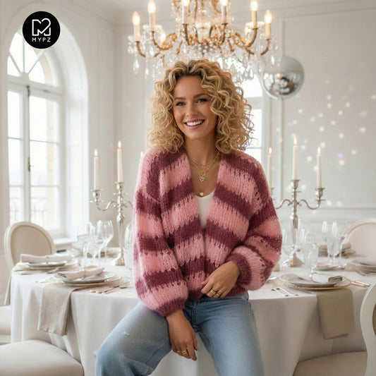 Kit de tejido – Cárdigan corto ligero de mohair MYPZ Rose Burgundy No10 (ENG-NL-DE-FR-ES)