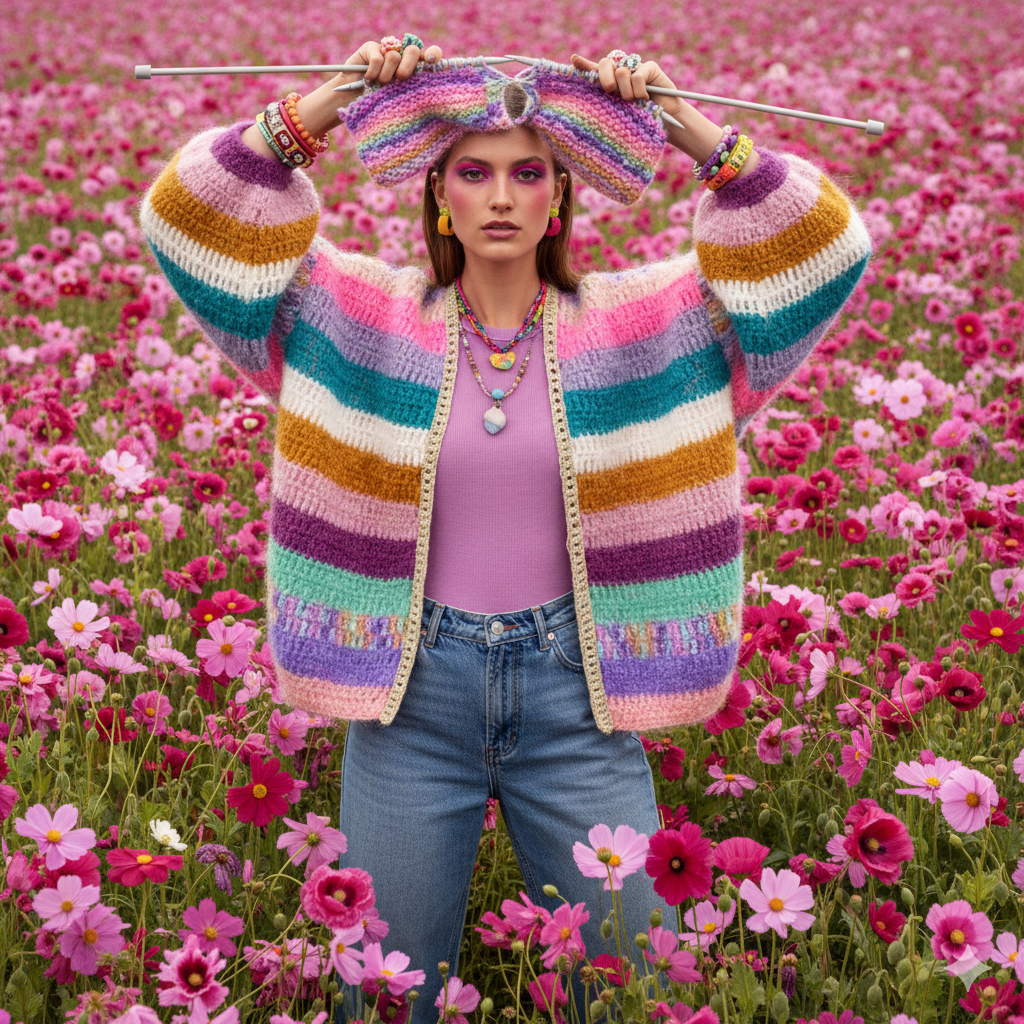 Crochet kit - Chunky Mohair cardigan Sunset Glow (ENG-NL-DE)