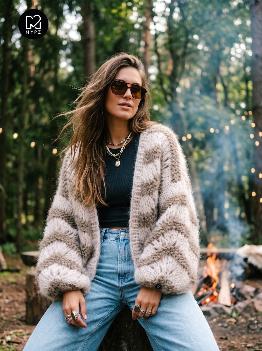 Patrón de punto - Cárdigan corto de mohair grueso Stonies Wave n.º 12 (ENG-DE-NL-ES-FR-IT-DA-SV-NO)