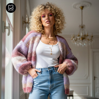 Chunky Mohair cardigan Whisper Rose
