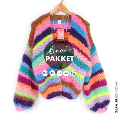 Knitting Kit – Chunky Mohair Cardigan Rainbow Medley No.12 (ENG-NL-DE)