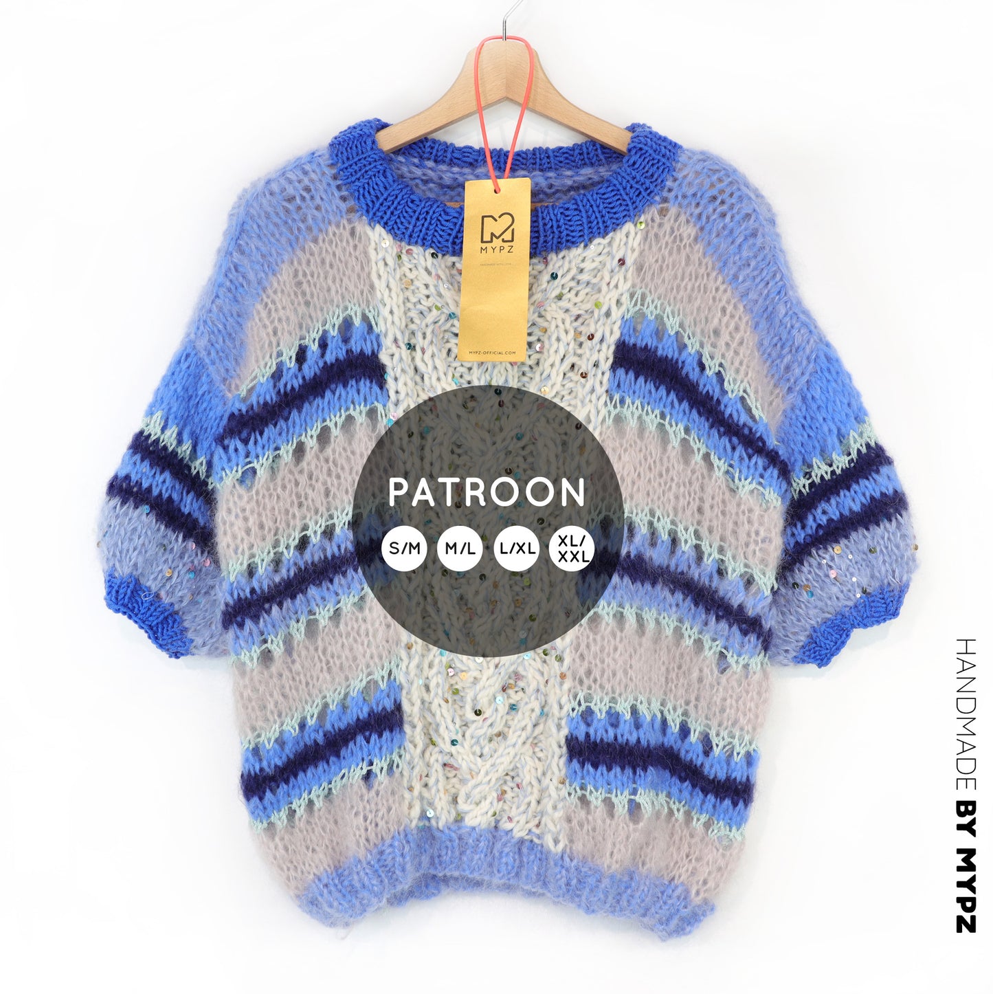 Knit pattern – MYPZ  Light Alpaca Mohair Top Cable Heart Blue No10 (ENG-NL-DE)