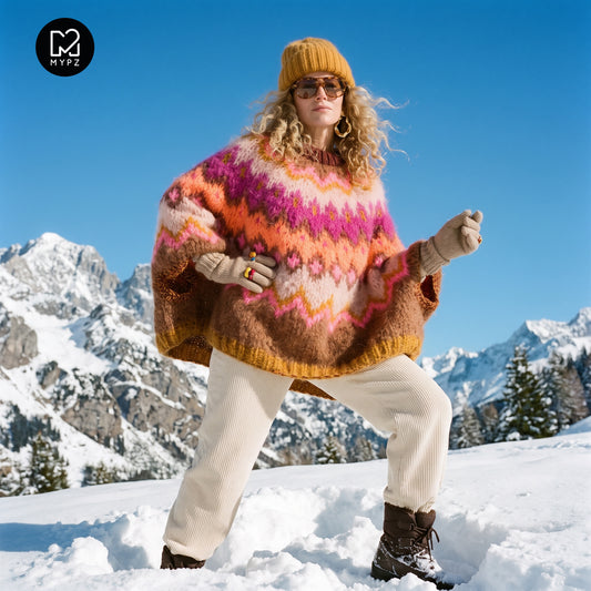 Kit de punto - MYPZ poncho de mohair grueso tejido de arriba abajo Brownberry n.º 12 (ENG-DE-NL-ES-FR-IT-DA-SV-NO)