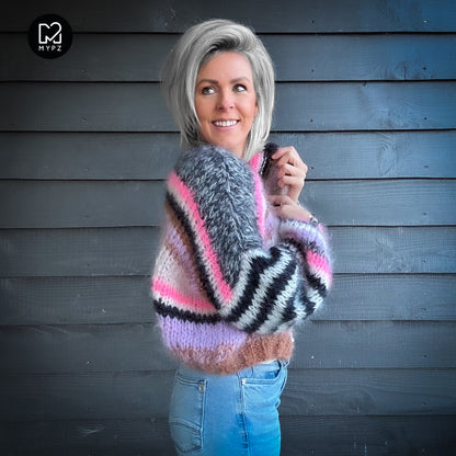 Knit pattern – Short Chunky Mohair Cardigan Alex No.12 (ENG-NL-DE)