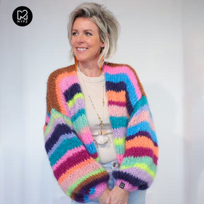 Knitting Kit – Chunky Mohair Cardigan Rainbow Medley No.12 (ENG-NL-DE)