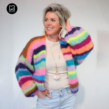 Knitting Kit – Chunky Mohair Cardigan Rainbow Medley No.12 (ENG-NL-DE)