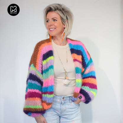 Knitting Kit – Chunky Mohair Cardigan Rainbow Medley No.12 (ENG-NL-DE)