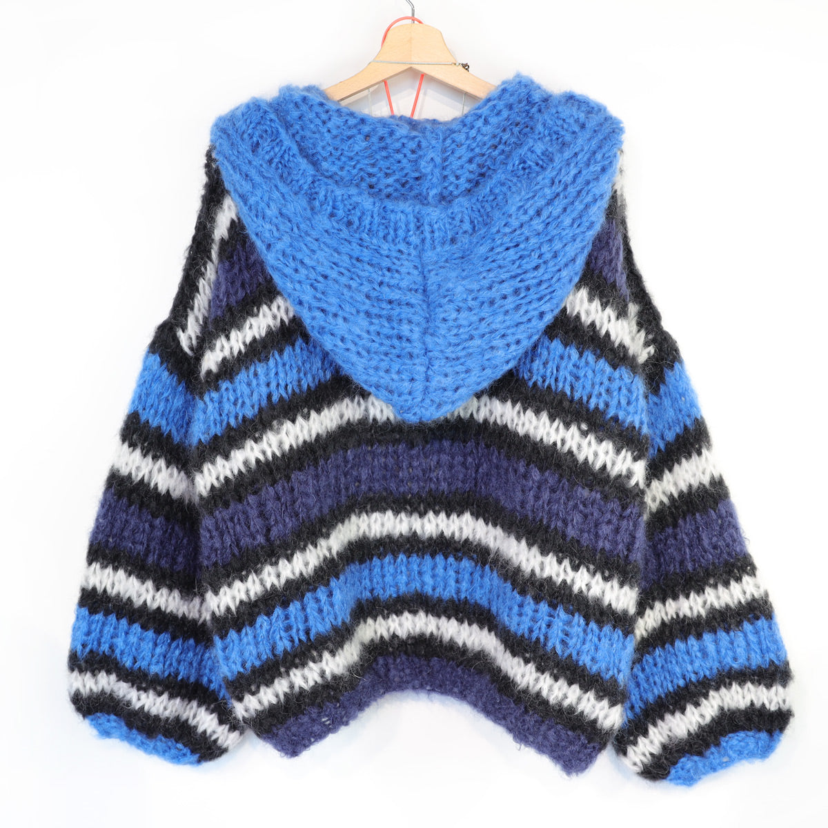 Patrón de punto – MYPZ Cárdigan bomber con capucha de mohair grueso azul n.º 15 (ENG-DE-NL-ES-FR-IT-DA-SV-NO)