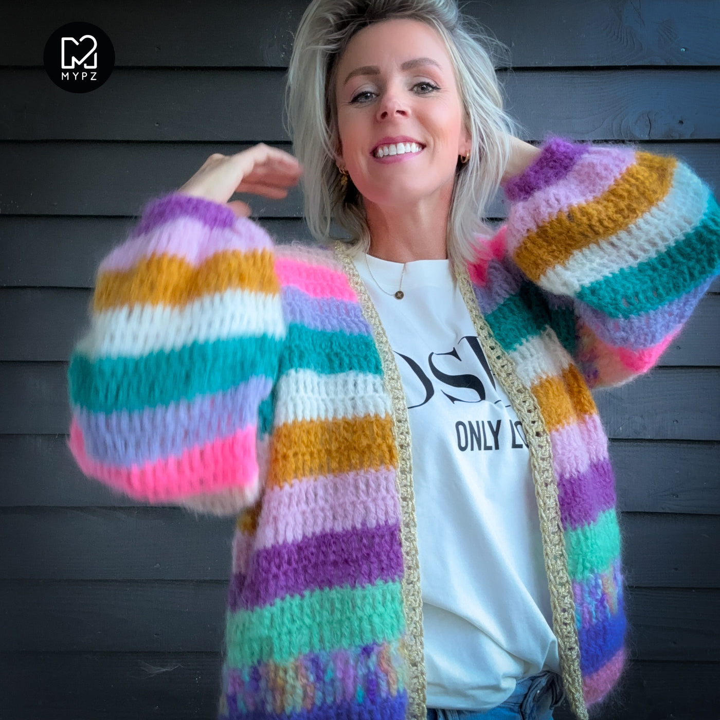 Crochet kit - Chunky Mohair cardigan Sunset Glow (ENG-NL-DE)