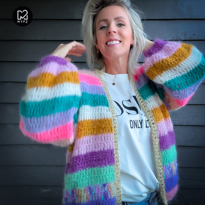 Crochet kit - Chunky Mohair cardigan Sunset Glow (ENG-NL-DE)